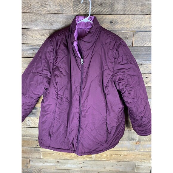 Women's 54in Bust Purple Reversible Puffer Mid Length Jacket Quilted Lined Coat - Picture 8 of 11